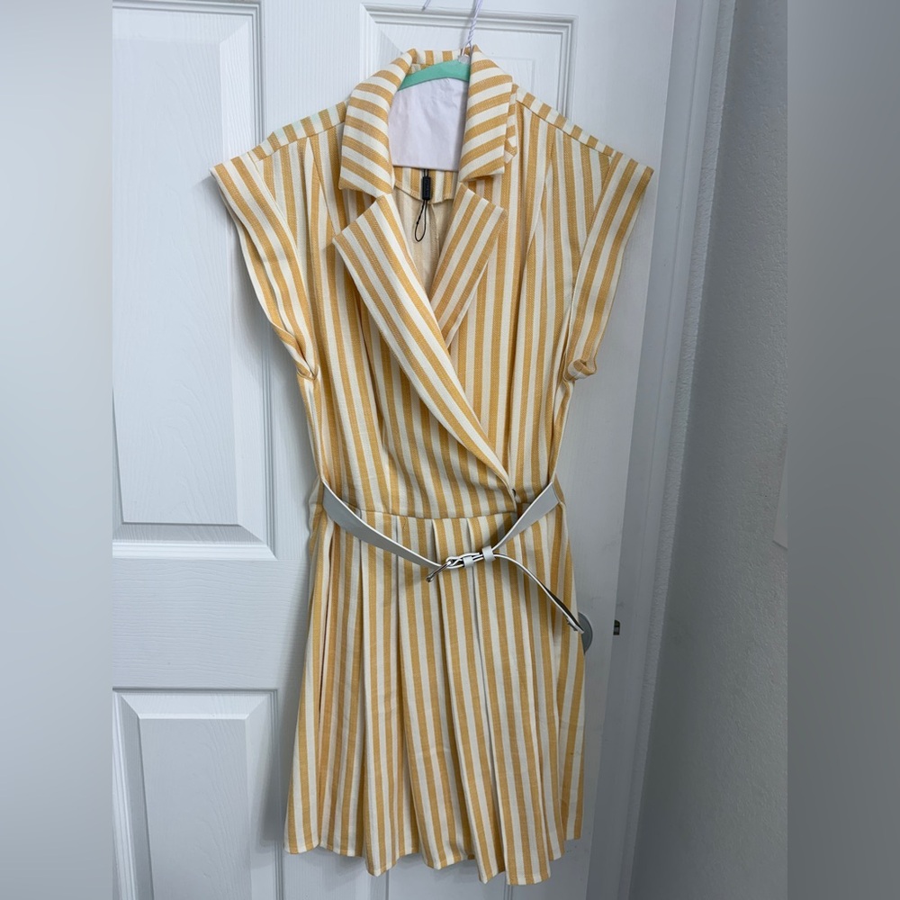 Chic Yellow and White Striped Midi Dress